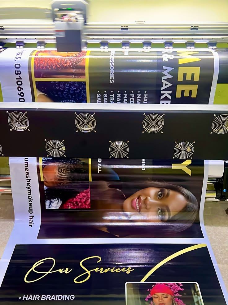 Banner being printed on a large-format printer