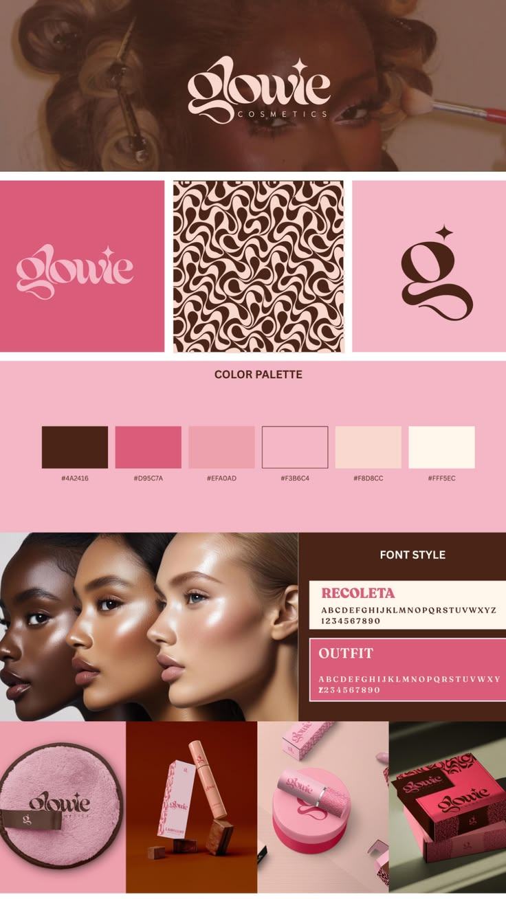 Glowie Cosmetics brand identity board