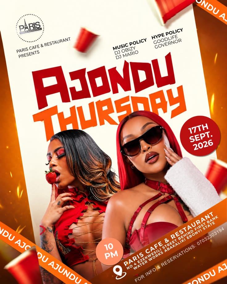 Ajondu Thursday event flyer for Paris Cafe and Restaurant