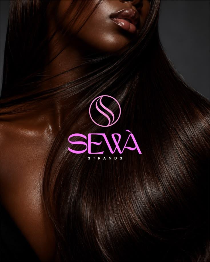 Sewa Strands logo on hair photography