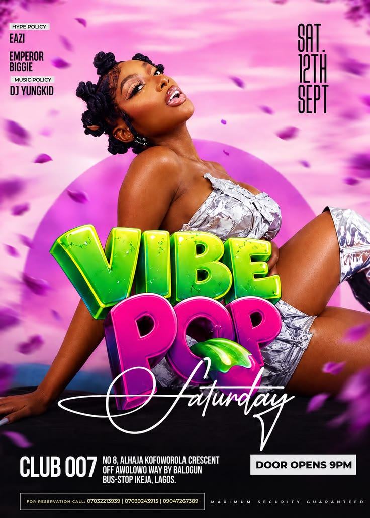 Vibe Pop Saturday club event flyer